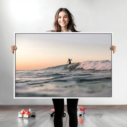 58502923-MGV-CV-36X24-Wave Rider Wall Art Canvas Print, Framed Ocean Wave Art Picture Print, Riding Surf Perfect Sunset Surf Decor Artwork