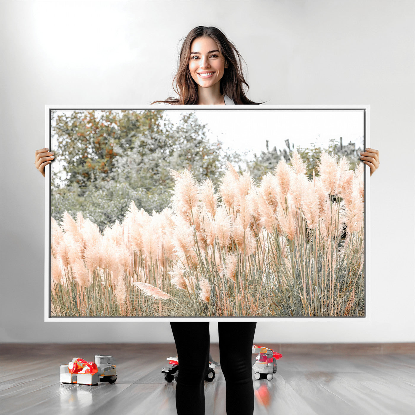 21826392-MGV-CV-36X24-Pampas Grass Wall Art Canvas Print, Framed Soft Pampas Art Picture Print, Pastel Grasses Perfect Soft Neutral Boho Decor Artwork