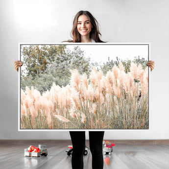 21826392-MGV-CV-36X24-Pampas Grass Wall Art Canvas Print, Framed Soft Pampas Art Picture Print, Pastel Grasses Perfect Soft Neutral Boho Decor Artwork