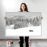 68081143-MGV-CV-36X24-Snowy Bison Wall Art Canvas Print, Framed Winter Forest Art Picture Print, Lone Bison Perfect Monochrome Winter Wild Decor Artwork