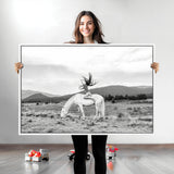 62789800-MGV-CV-36X24-White Horse Wall Art Canvas Print, Framed Woman Rider Art Picture Print, Equestrian Pose Perfect Western Boho Decor Artwork