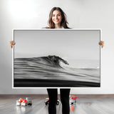 24029476-MGV-CV-36X24-Black Wave Wall Art Canvas Print, Framed Abstract Surf Art Picture Print, Minimalist Ocean Perfect Minimalist Coastal Decor