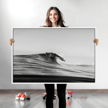 24029476-MGV-CV-36X24-Black Wave Wall Art Canvas Print, Framed Abstract Surf Art Picture Print, Minimalist Ocean Perfect Minimalist Coastal Decor