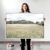 43258946-MGV-CV-36X24-Daisy Field Wall Art Canvas Print, Framed Pastel Flower Art Picture Print, Meadow Bloom Perfect Scandinavian Minimalist Decor