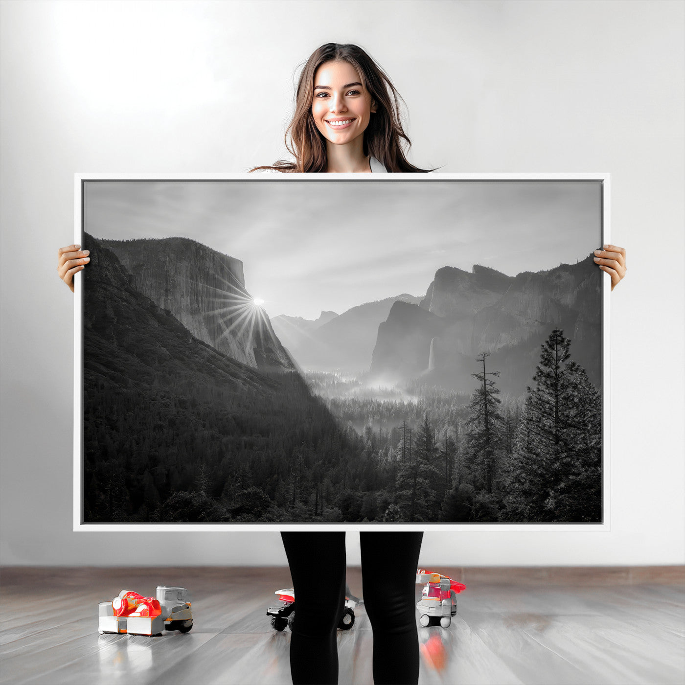 39278955-MGV-CV-36X24-Yosemite Valley Wall Art Canvas Print, Framed El Capitan Art Picture Print, Misty Mountain Perfect Modern Rustic Decor Artwork