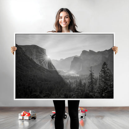 39278955-MGV-CV-36X24-Yosemite Valley Wall Art Canvas Print, Framed El Capitan Art Picture Print, Misty Mountain Perfect Modern Rustic Decor Artwork