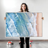 17641845-MGV-CV-36X24-Aerial Ocean Wall Art Canvas Print, Framed Blue Waves Art Picture Print, Sandy Shoreline Perfect Modern Coastal Decor Artwork
