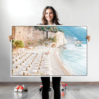 84816639-MGV-CV-36X24-Mediterranean Beach Wall Art Canvas Print, Framed Airy Coastal Art Picture Print, Summer Shore Perfect Coastal Retreat Decor