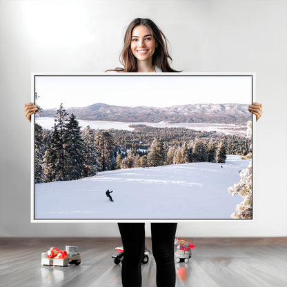 79857868-MGV-CV-36X24-Snowy Mountain Wall Art Canvas Print, Framed Ski Slope Art Picture Print, Winter Forest Perfect Modern Rustic Decor Artwork