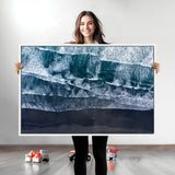 87941475-MGV-CV-36X24-Black Beach Wall Art Canvas Print, Framed Aerial Ocean Art Picture Print, Moody Coastal Perfect Modern Coastal Decor Artwork