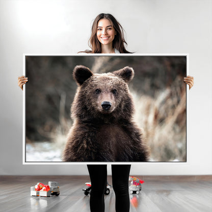 47112103-MGV-CV-36X24-Brown Bear Wall Art Canvas Print, Framed Forest Wildlife Art Picture Print, Woodland Bear Perfect Rustic Cabin Decor Artwork