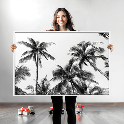 46641801-MGV-CV-36X24-Palm Tree Wall Art Canvas Print, Framed Black White Tropics Art Picture Print, Monochrome Palms Perfect Modern Tropical Minimalist