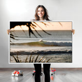 24896468-MGV-CV-36X24-Sunset Surf Wall Art Canvas Print, Framed Golden Waves Art Picture Print, Tropical Ocean Perfect Tropical Boho Decor Artwork