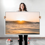 16973771-MGV-CV-36X24-Calm Water Wall Art Canvas Print, Framed Sunset Waves Art Picture Print, Coastal Warmth Perfect Warm Minimalist Decor Artwork