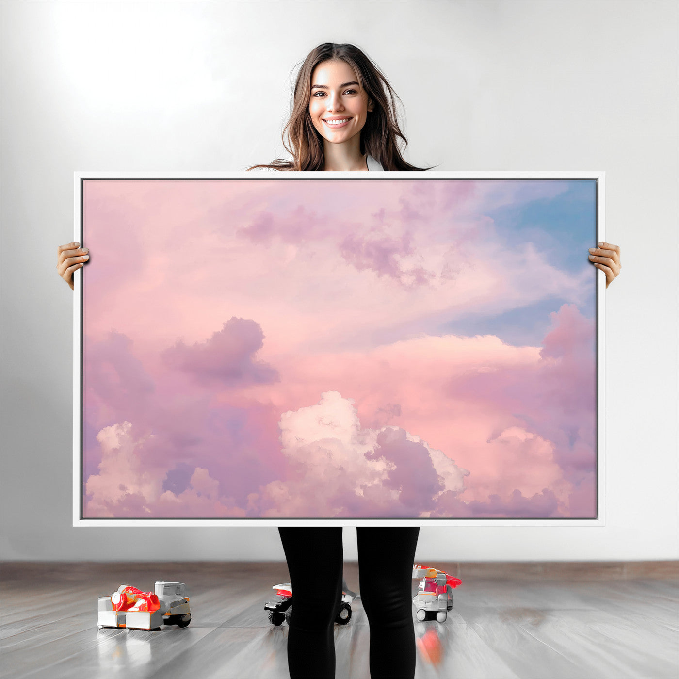 22874890-MGV-CV-36X24-Pastel Sky Wall Art Canvas Print, Framed Dreamy Cloudscape Art Picture Print, Sunset Glow Perfect Minimalist Serenity Decor