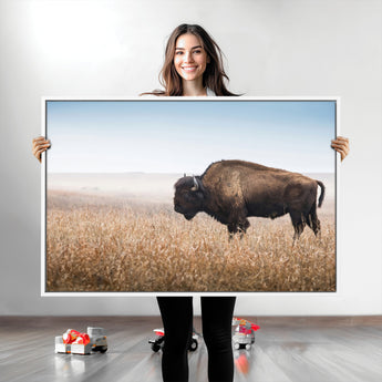 99620201-MGV-CV-36X24-Wild Bison Wall Art Canvas Print, Framed Bison in Prairie Art Picture Print, Rustic Western Perfect Rustic Western Decor Artwork