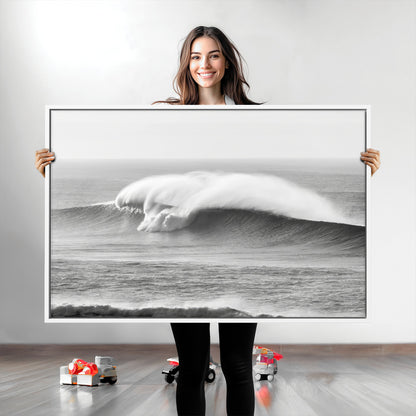 42544082-MGV-CV-36X24-Monochrome Seascape Wall Art Canvas Print, Framed Surf Wave Art Picture Print, Minimalist Ocean Perfect Moody Coastal Decor