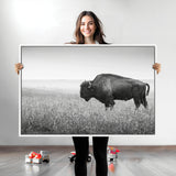 28435251-MGV-CV-36X24-Bison In Prairie Wall Art Canvas Print, Framed Rustic Wildlife Art Picture Print, Wild Buffalo Perfect Rustic Western Decor