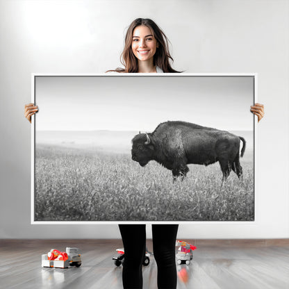 28435251-MGV-CV-36X24-Bison In Prairie Wall Art Canvas Print, Framed Rustic Wildlife Art Picture Print, Wild Buffalo Perfect Rustic Western Decor