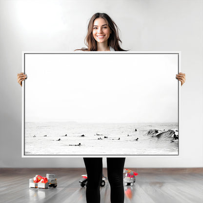 38441169-MGV-CV-36X24-Monochrome Swimming Wall Art Canvas Print, Framed Ocean Horizon Art Picture Print, Moody Coastal Perfect Minimalist Coastal Decor