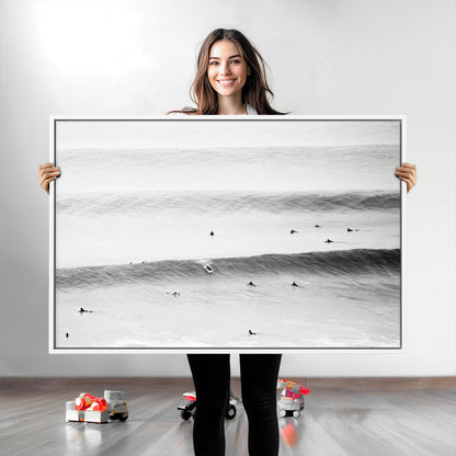 54291445-MGV-CV-36X24-Black White Ocean Wall Art Canvas Print, Framed Coastal Sport Art Picture Print, Ocean Culture Perfect Minimalist Coastal Decor