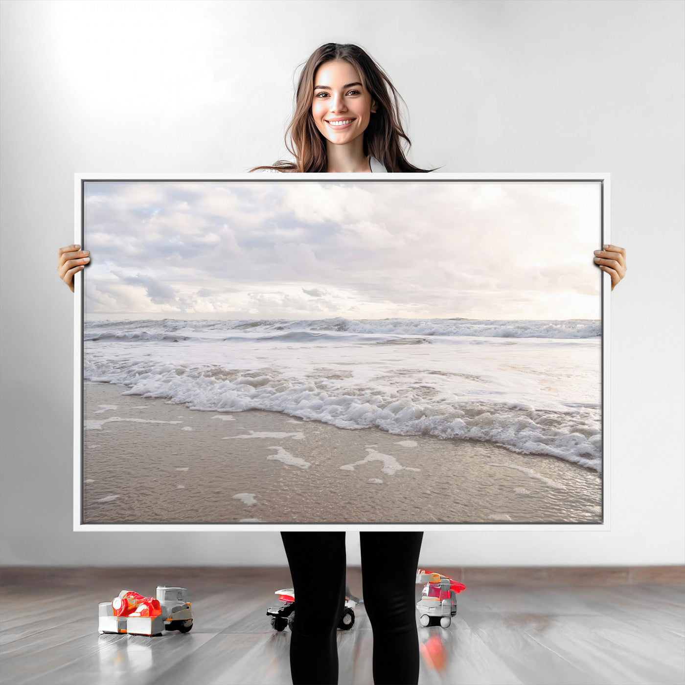 70596264-MGV-CV-36X24-Ocean Waves Wall Art Canvas Print, Framed Coastal Shoreline Art Picture Print, Sea Foam Perfect Coastal Minimalist Decor Artwork
