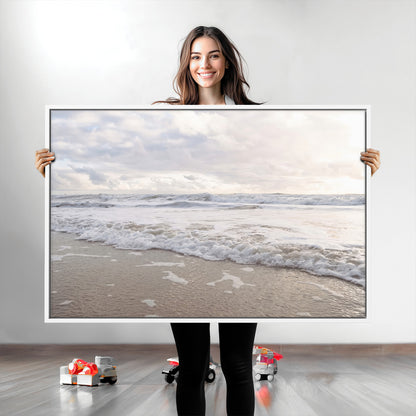 70596264-MGV-CV-36X24-Ocean Waves Wall Art Canvas Print, Framed Coastal Shoreline Art Picture Print, Sea Foam Perfect Coastal Minimalist Decor Artwork
