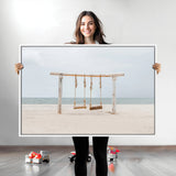 68327283-MGV-CV-36X24-Beach Swing Wall Art Canvas Print, Framed Quiet Beach Art Picture Print, Calm Shoreline Perfect Bohemian Coastal Decor Artwork
