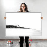 29611516-MGV-CV-36X24-Black White Beach Wall Art Canvas Print, Framed Palm Trees Art Picture Print, Monochrome Tropical Perfect Minimalist Coastal Decor