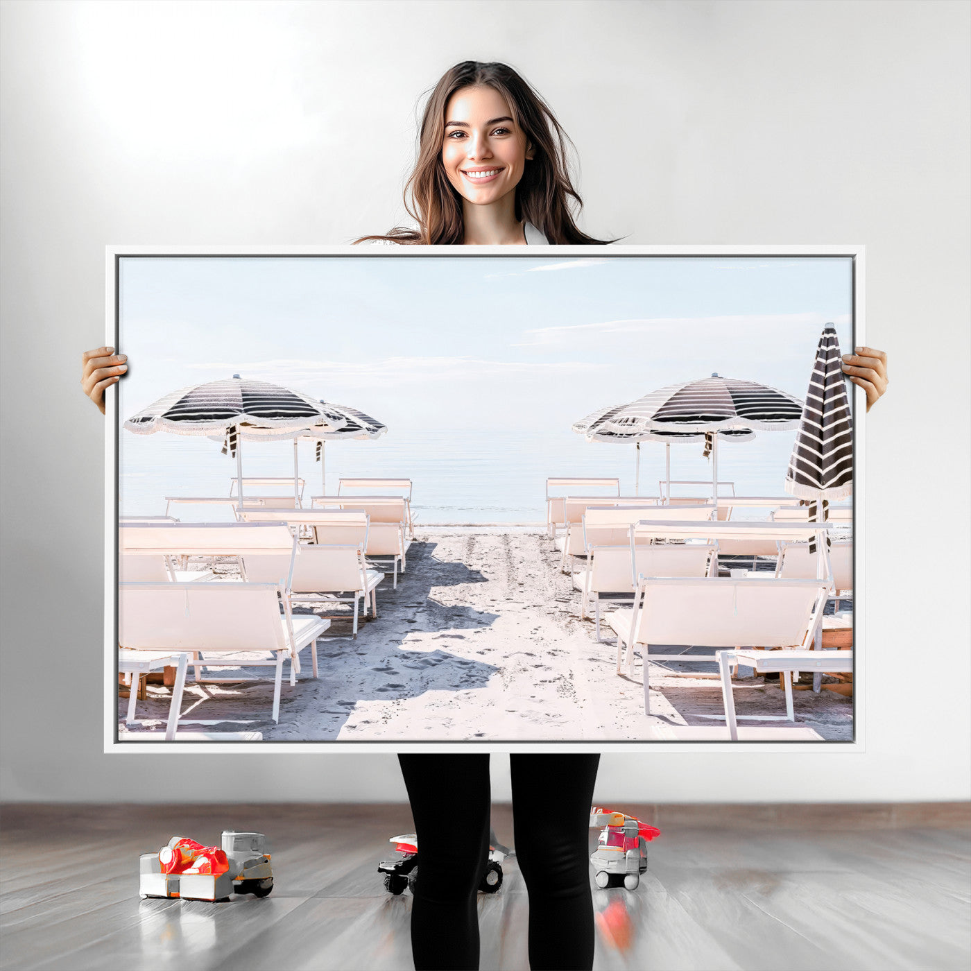 67623952-MGV-CV-36X24-Minimalist Beach Wall Art Canvas Print, Framed Pastel Sand Art Picture Print, Beach Aesthetic Perfect Coastal Minimalist Decor