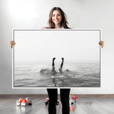 26667396-MGV-CV-36X24-Black White Ocean Wall Art Canvas Print, Framed Monochrome Water Art Picture Print, Diving into Water Perfect Minimalist Aquatic