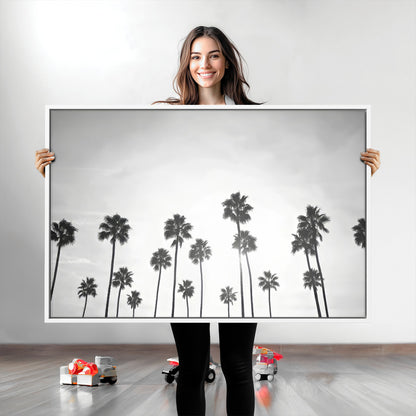 62298277-MGV-CV-36X24-Monochrome Palms Wall Art Canvas Print, Framed Minimalist Trees Art Picture Print, Silhouetted Palms Perfect Tropical Minimalist
