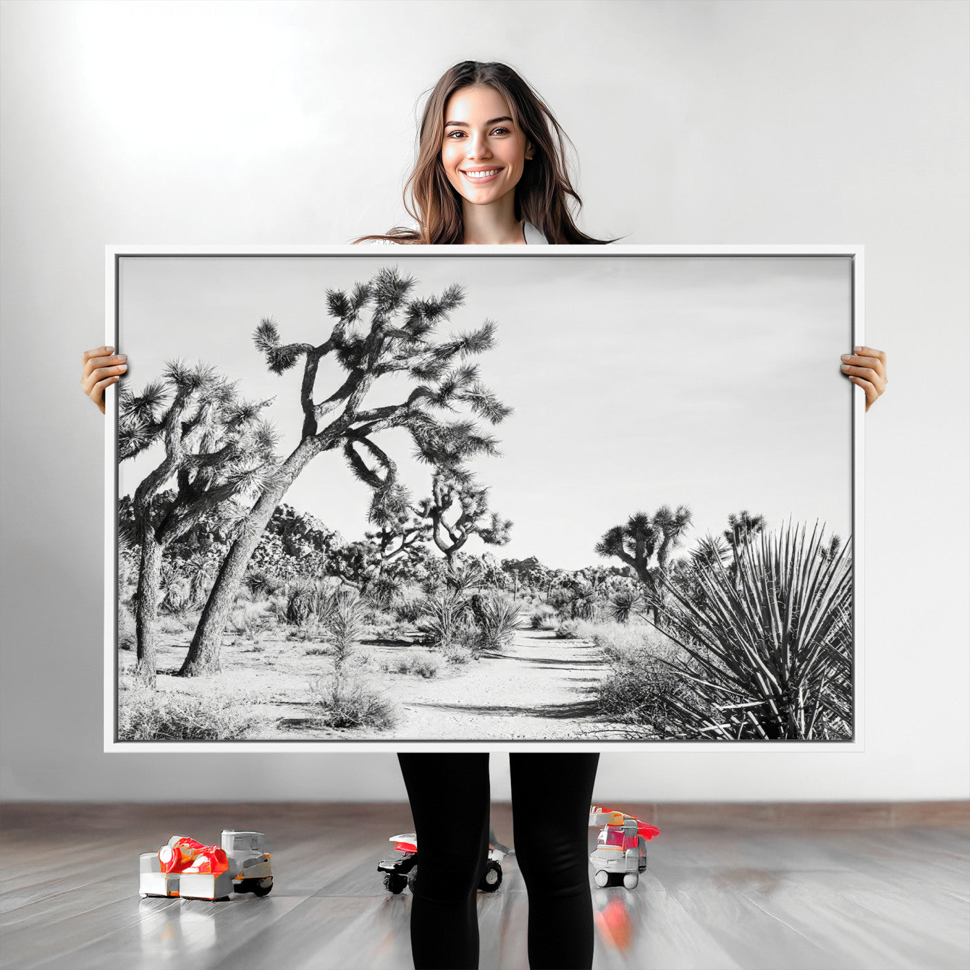 88164251-MGV-CV-36X24-Joshua Tree Wall Art Canvas Print, Framed Desert Path Art Picture Print, Monochrome Desert Perfect Minimalist Desert Decor Artwork