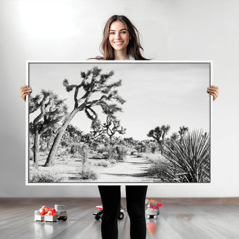 88164251-MGV-CV-36X24-Joshua Tree Wall Art Canvas Print, Framed Desert Path Art Picture Print, Monochrome Desert Perfect Minimalist Desert Decor Artwork