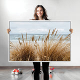 14270839-MGV-CV-36X24-Beach Grass Wall Art Canvas Print, Framed Coastal Dunes Art Picture Print, Dune Grass Perfect Coastal Minimalist Decor Artwork