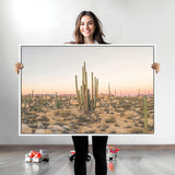 76234974-MGV-CV-36X24-Desert Cactus Wall Art Canvas Print, Framed Baja Desert Art Picture Print, Pastel Desert Perfect Southwestern Boho Decor Artwork