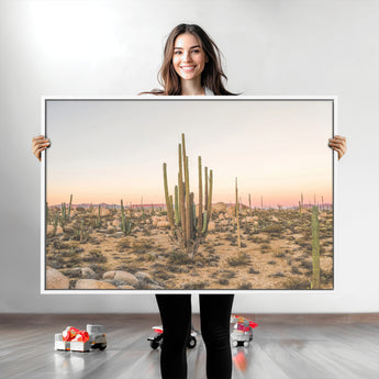 76234974-MGV-CV-36X24-Desert Cactus Wall Art Canvas Print, Framed Baja Desert Art Picture Print, Pastel Desert Perfect Southwestern Boho Decor Artwork