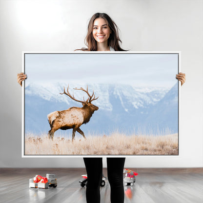 96024025-MGV-CV-36X24-Elk Photography Wall Art Canvas Print, Framed Mountain Wildlife Art Picture Print, Rustic Lodge Decor Perfect Rustic Lodge Decor