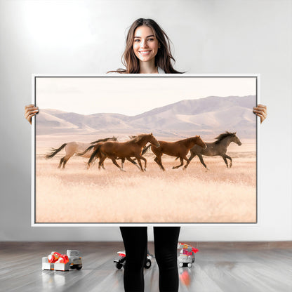 83644685-MGV-CV-36X24-Wild Horse Art Wall Art Canvas Print, Framed Rustic Western Art Picture Print, Desert Horse Scene Perfect Rustic Western Decor