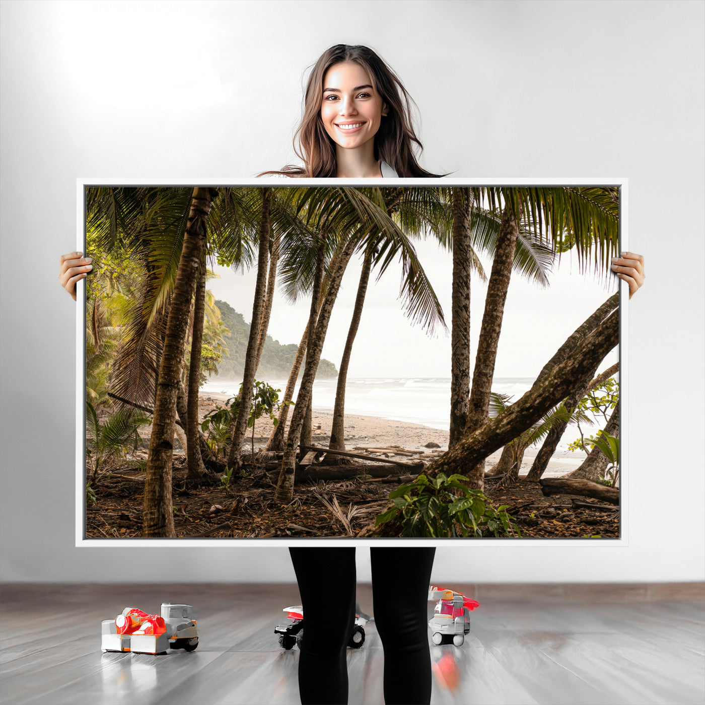 92093951-MGV-CV-36X24-Tropical Jungle Wall Art Canvas Print, Framed Palm Tree Forest Art Picture Print, Coastal Escape Perfect Jungle Retreat Decor
