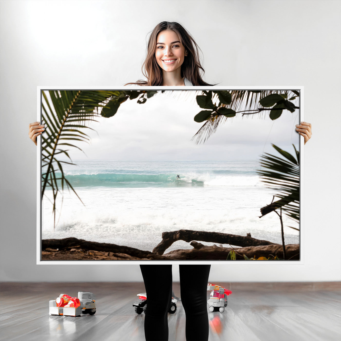 50382104-MGV-CV-36X24-Tropical Surf Wall Art Canvas Print, Framed Palm Tree View Art Picture Print, Beach House Art Perfect Boho Coastal Decor Artwork
