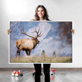 26365841-MGV-CV-36X24-Mountain Elk Art Wall Art Canvas Print, Framed Rustic Wildlife Print Art Picture Print, Lodge Style Decor Perfect Rustic Lodge