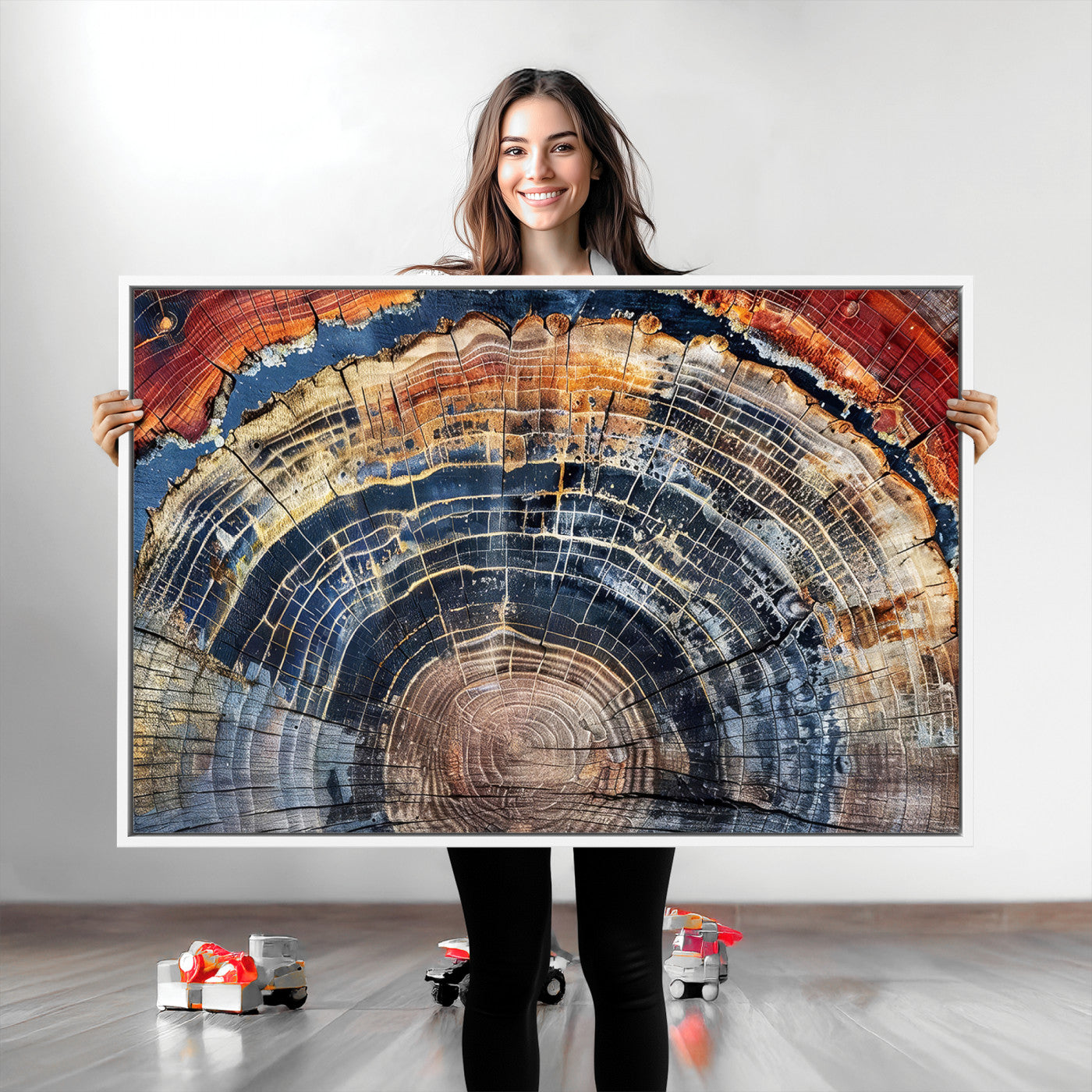 38987581-MGV-CV-36X24-Tree Ring Art Wall Art Canvas Print, Framed Rustic Wall Decor Art Picture Print, Nature Grain Print Perfect Modern Rustic Decor