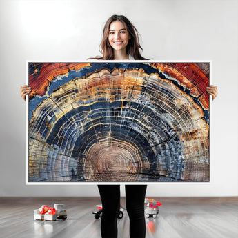 38987581-MGV-CV-36X24-Tree Ring Art Wall Art Canvas Print, Framed Rustic Wall Decor Art Picture Print, Nature Grain Print Perfect Modern Rustic Decor
