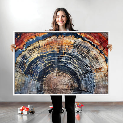 38987581-MGV-CV-36X24-Tree Ring Art Wall Art Canvas Print, Framed Rustic Wall Decor Art Picture Print, Nature Grain Print Perfect Modern Rustic Decor