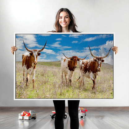 58099948-MGV-CV-36X24-Texas Longhorn Wall Art Canvas Print, Framed Western Decor Art Picture Print, Rustic Farmhouse Perfect Western Farmhouse Decor