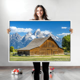 75948467-MGV-CV-36X24-Mountain Barn Scene Wall Art Canvas Print, Framed Rustic Farmhouse Style Art Picture Print, Country Cabin Decor Perfect Rustic