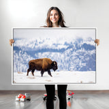 58512275-MGV-CV-36X24-Cowboy Aesthetic Wall Art Canvas Print, Framed Neutral Animal Theme Art Picture Print, Bison Ranch Style Perfect Rustic Western