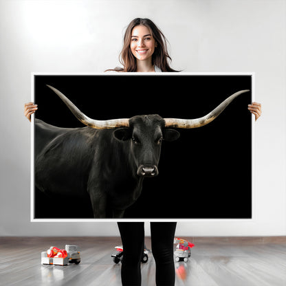 23572907-MGV-CV-36X24-Texas Longhorn Wall Art Canvas Print, Framed Rustic Western Decor Art Picture Print, Farmhouse Animal Perfect Modern Western