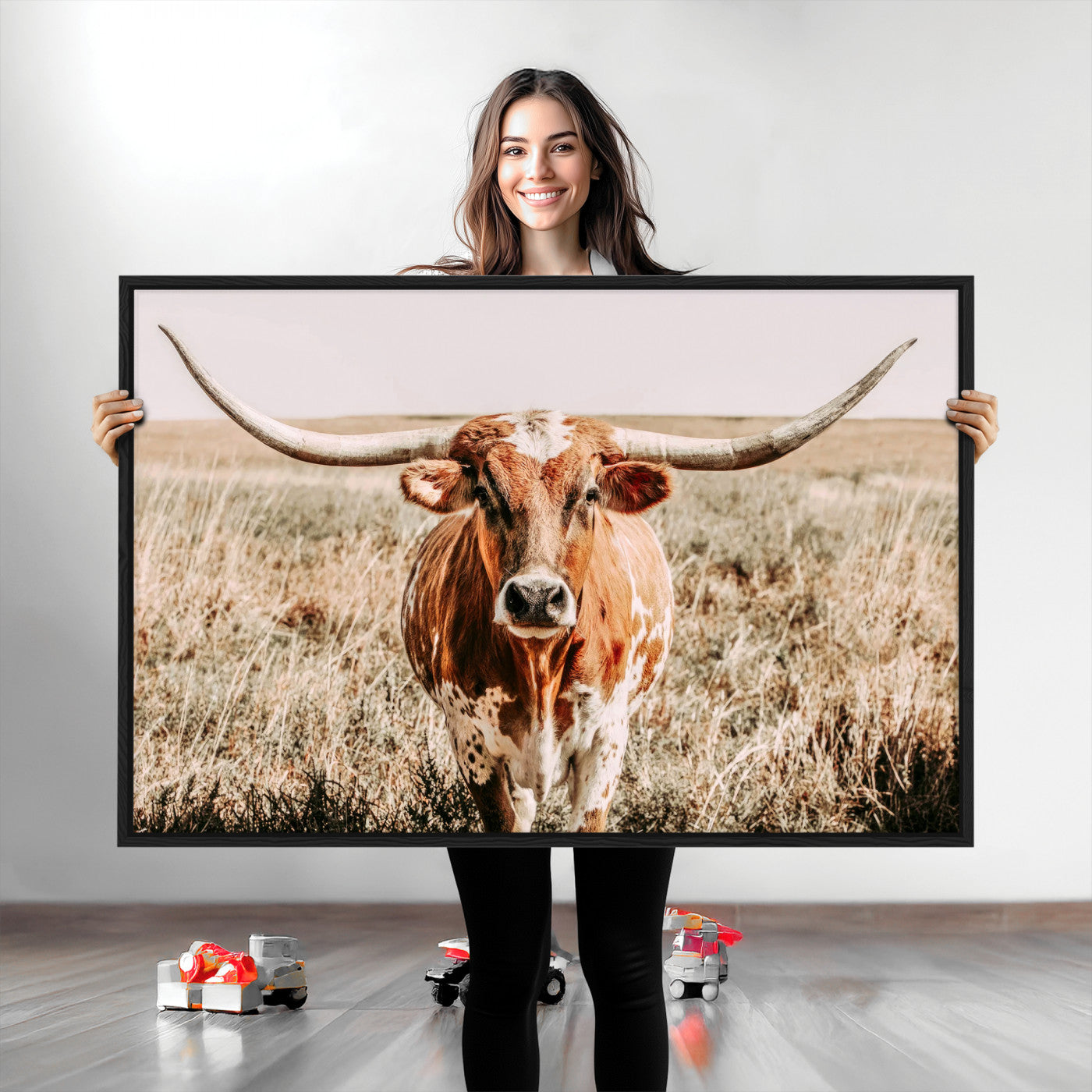 54986862-MGV-CV-36X24-Majestic Longhorn Wall Art – Canvas Print of Graceful Strength & Bold Spirit, Wild Plains Beauty Nature Inspired Rustic Decor for